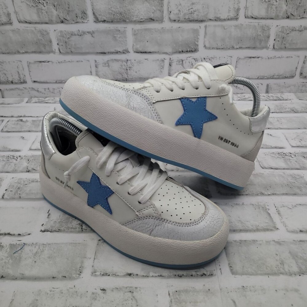 Pristine Vintage Havana Ream Platform Sneakers White Silver Blue Star Size 9